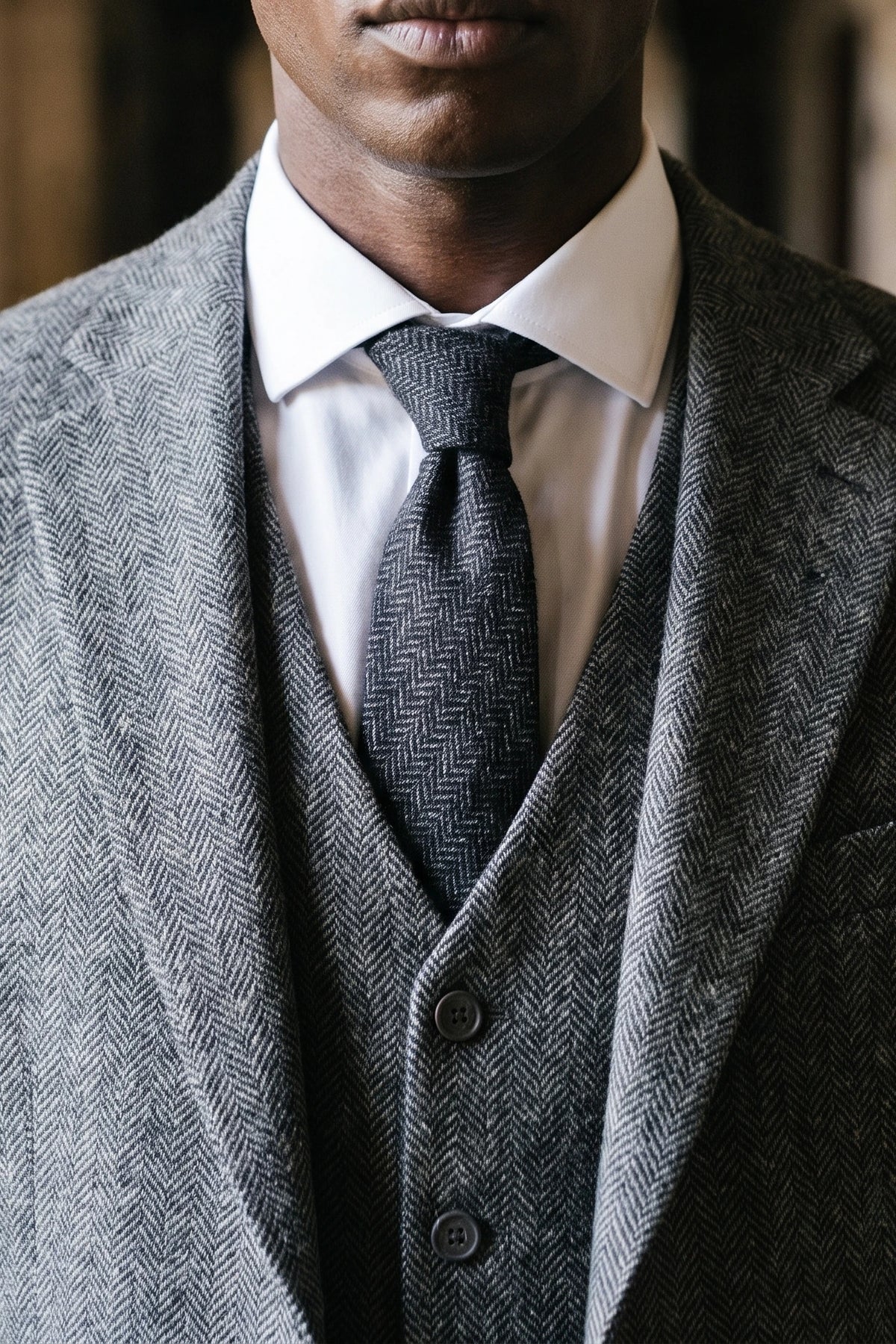 Cravate en tweed noir mélangé laine pour homme