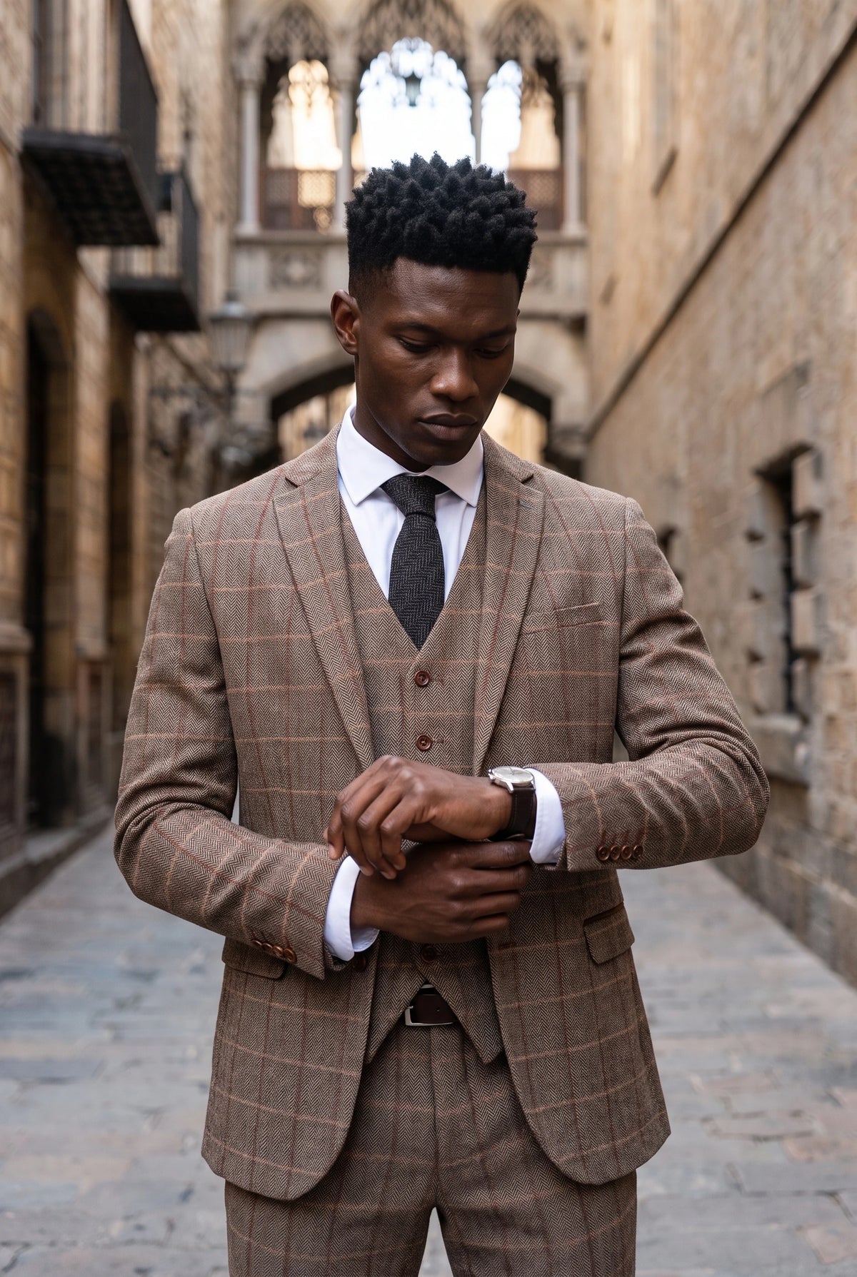 Cravate en tweed noir mélangé laine pour homme