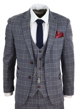 Mens Blue Grey Checkered 3 Piece Suit