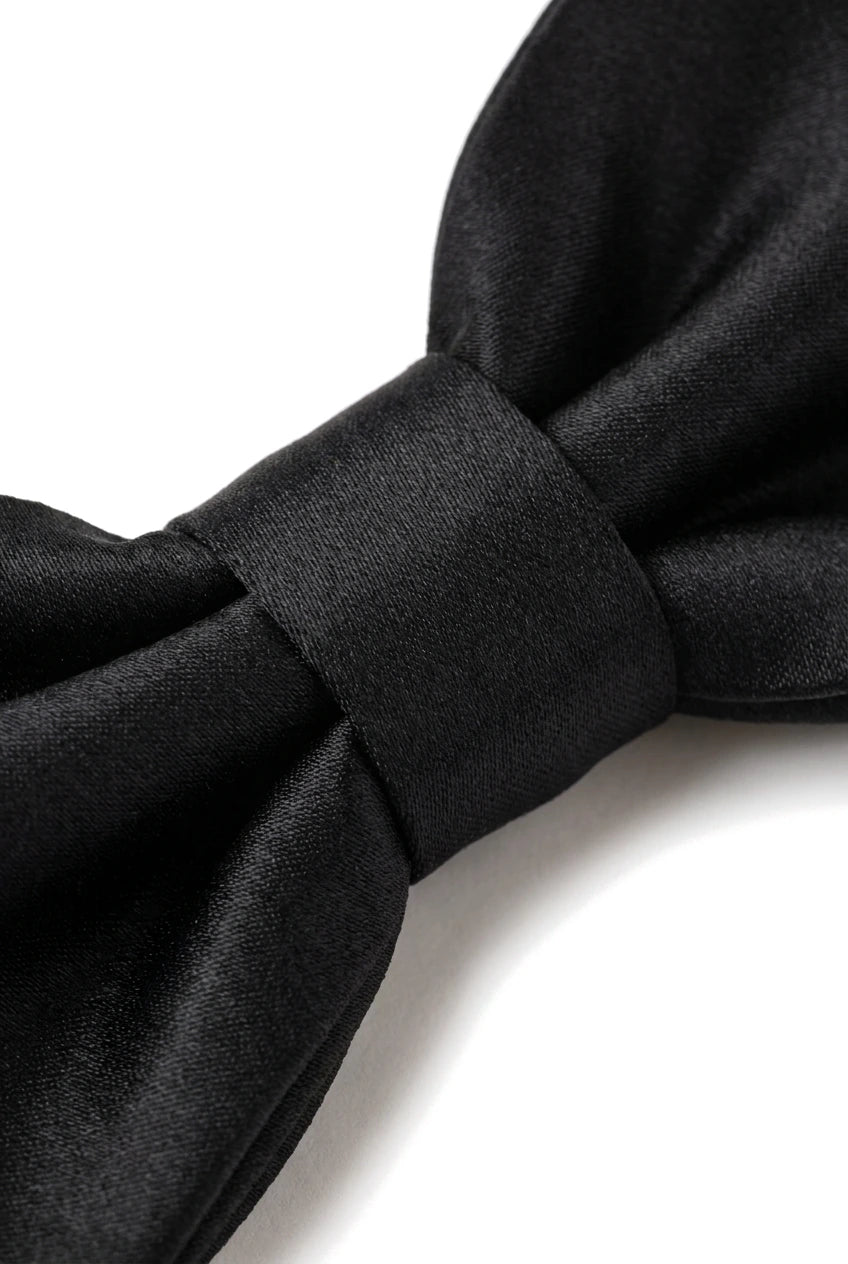 Coffret cadeau pour homme : nœud papillon, pochette et boutons de manchette, couleur noire
