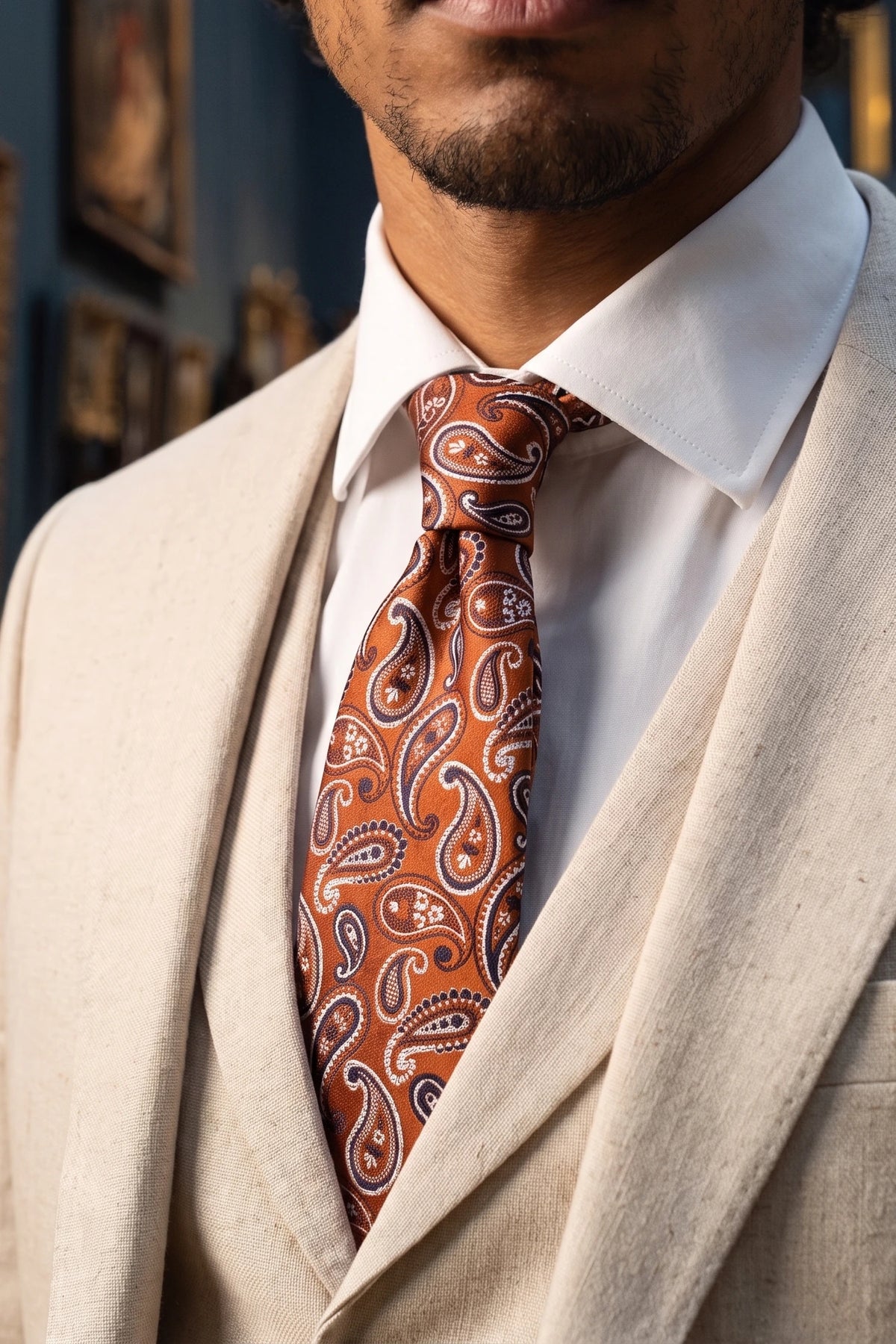 Cravate pour homme à motif cachemire bronze