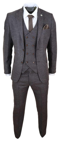 Mens Brown 3 Piece Suit with Double Breasted Waistcoat