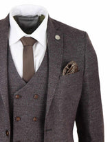 Mens Brown 3 Piece Suit with Double Breasted Waistcoat