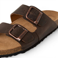Sandales pantoufles en cuir marron pour hommes