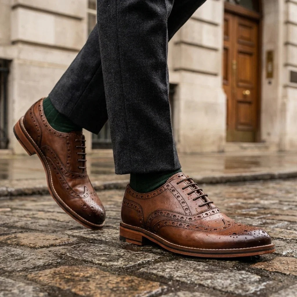 Chaussures Oxford à bout golf en cuir marron pour hommes