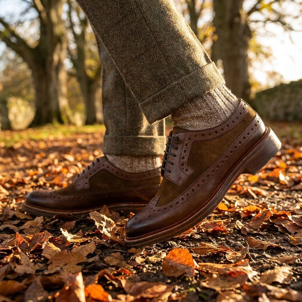 Chaussures brogues pour hommes en cuir suédé marron