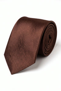 Ensemble cravate marron pour homme avec pochette et boutons de manchette