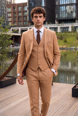 Ensemble cravate marron pour homme avec pochette et boutons de manchette