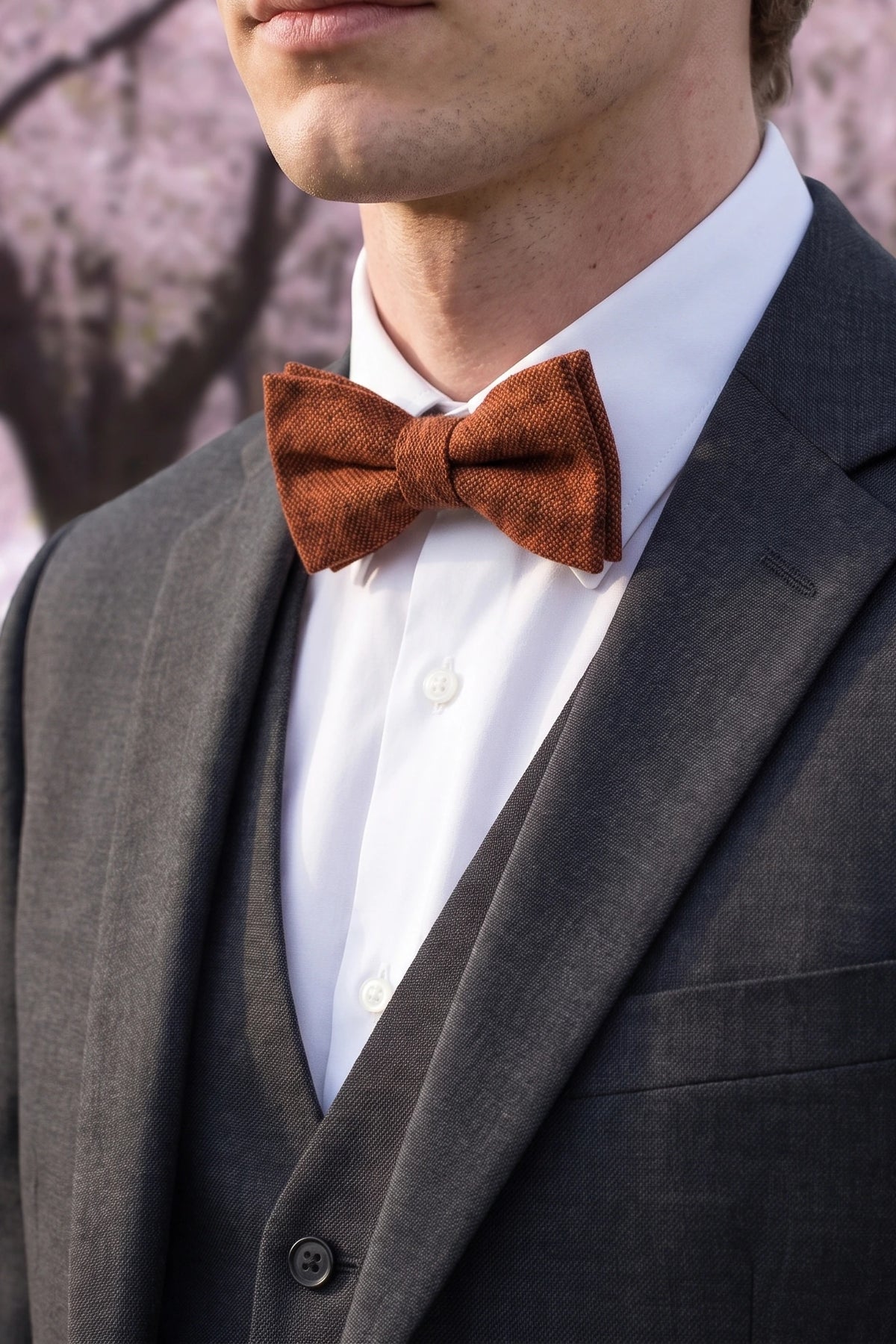 Nœud papillon pour homme en tweed marron mélangé laine
