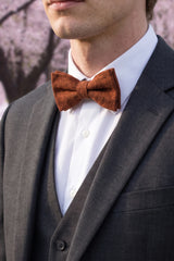 Nœud papillon pour homme en tweed marron mélangé laine
