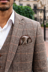 Pochette de costume pour homme en tweed marron mélangé laine