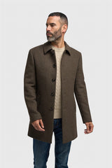 Manteau pour homme en tweed pied-de-poule mélangé laine marron