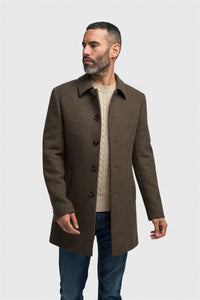 Manteau pour homme en tweed pied-de-poule mélangé laine marron