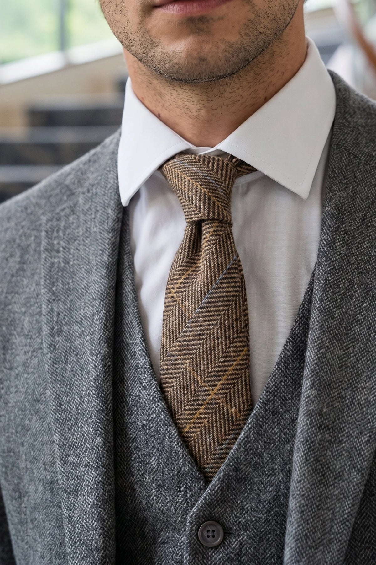 Cravate en tweed de laine mélangée marron pour homme