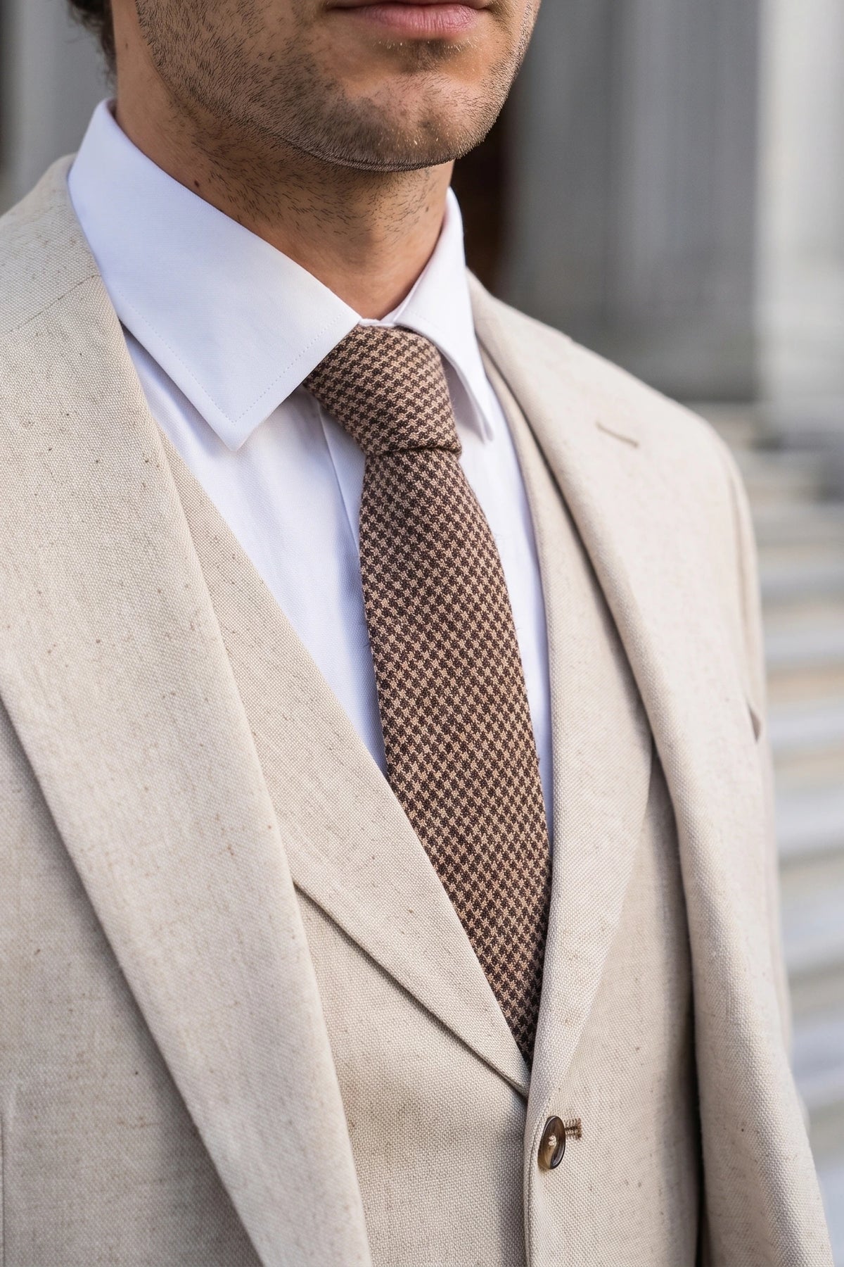 Cravate en tweed de laine mélangée marron pour homme