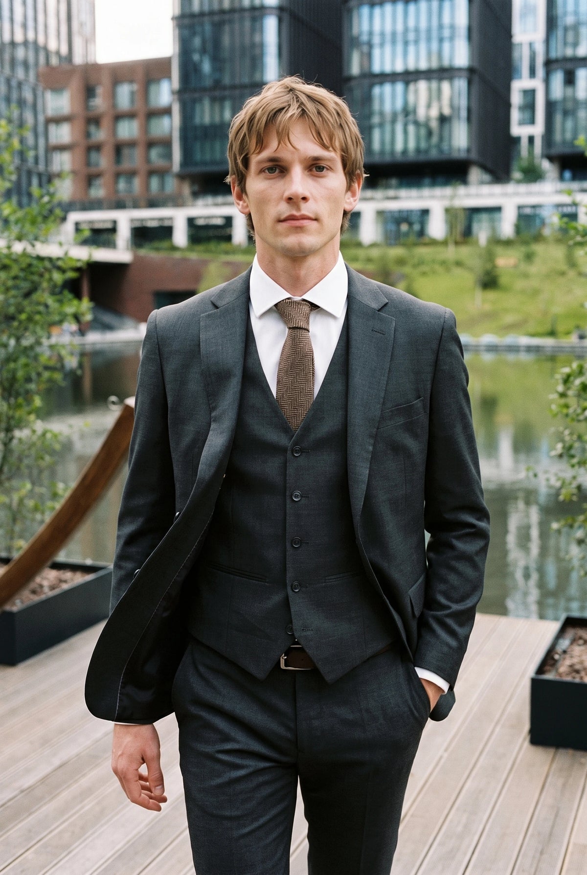 Cravate en tweed marron mélangé laine pour homme