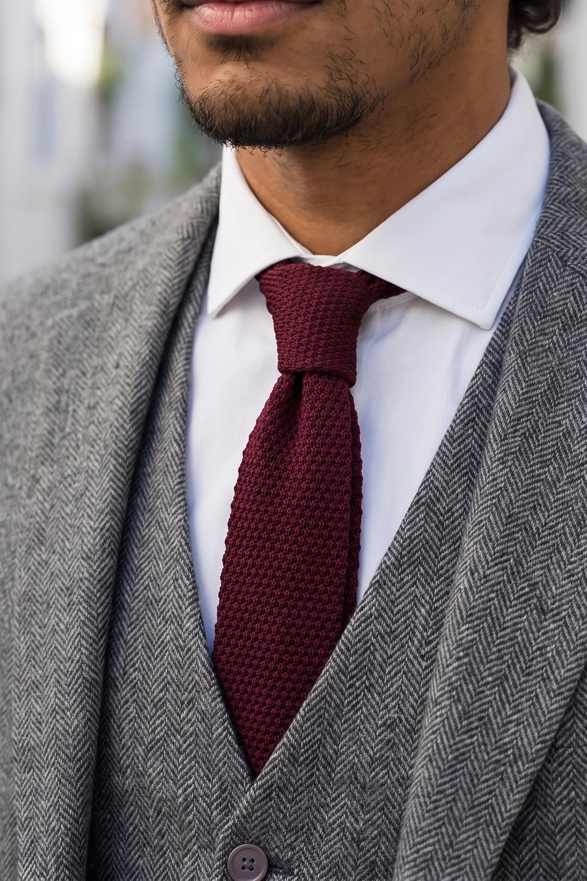 Cravate tricotée bordeaux pour homme