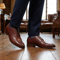 Chaussures brogues classiques à lacets en cuir bordeaux pour hommes