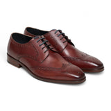 Chaussures brogues classiques à lacets en cuir bordeaux pour hommes