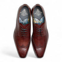 Chaussures brogues classiques à lacets en cuir bordeaux pour hommes