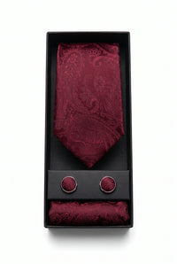 Coffret cadeau cravate bordeaux à motif cachemire pour homme