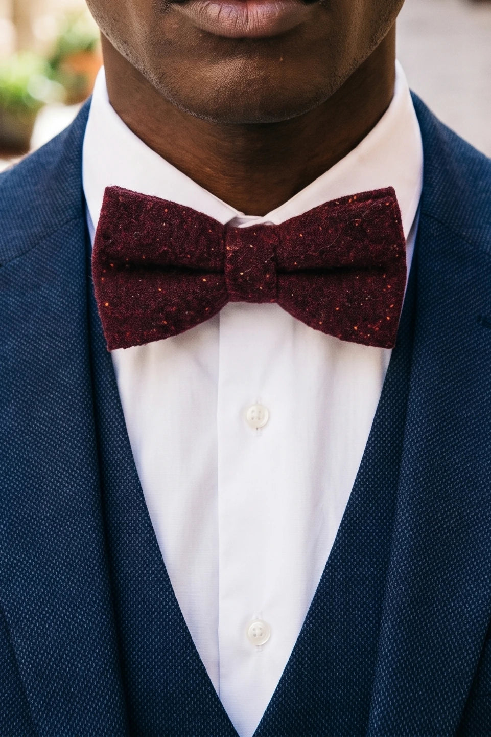 Nœud papillon pour homme en tweed bordeaux mélangé laine