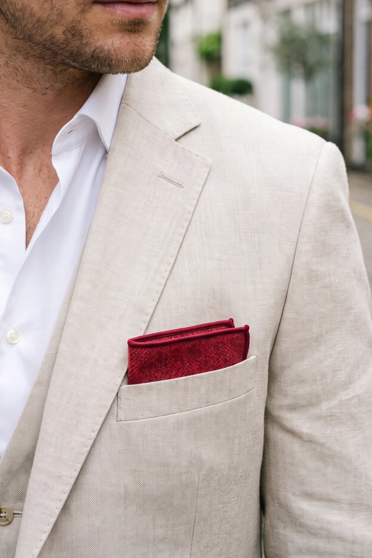 Pochette de costume pour homme en tweed bordeaux mélangé laine