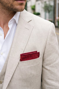 Pochette de costume pour homme en tweed bordeaux mélangé laine