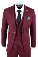 Mens Burgundy Wine Tweed 3 Piece Suit - STZ17