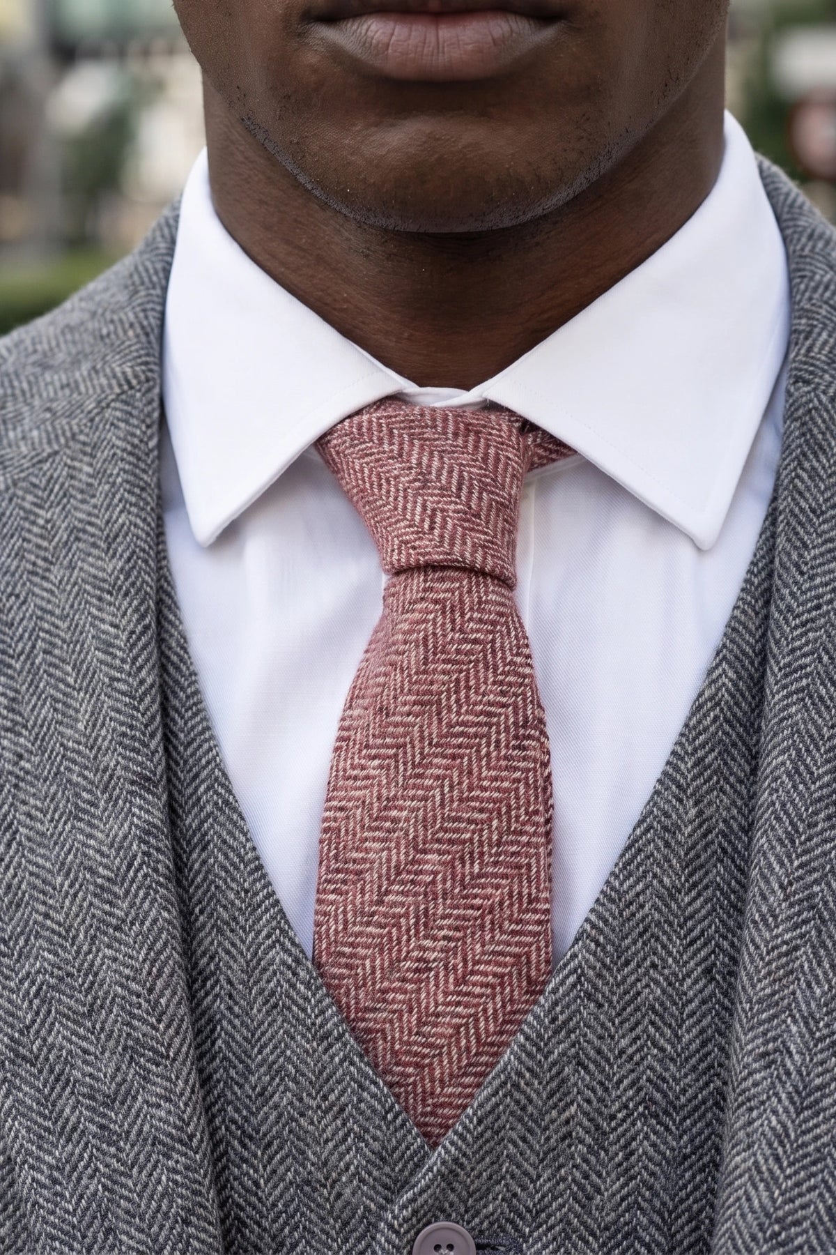 Cravate en tweed bordeaux mélangé laine pour homme
