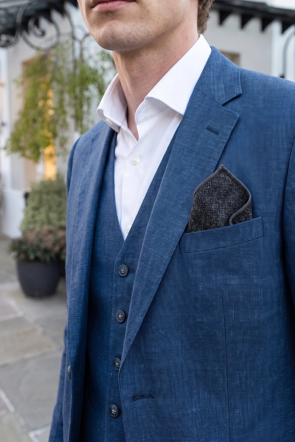 Pochette de costume pour homme en tweed anthracite mélangé laine