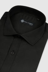 Chemise habillée classique pour homme, à poignets mousquetaires et col italien - Noire
