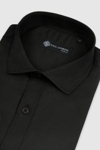 Chemise habillée classique pour homme, à poignets mousquetaires et col italien - Noire