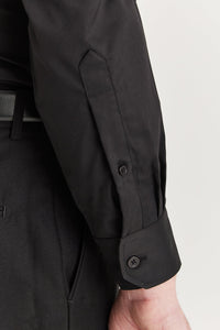 Chemise habillée classique pour homme, à poignets mousquetaires et col italien - Noire