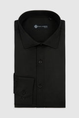 Chemise habillée classique pour homme, à poignets mousquetaires et col italien - Noire