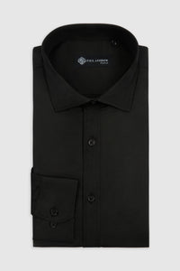Chemise habillée classique pour homme, à poignets mousquetaires et col italien - Noire