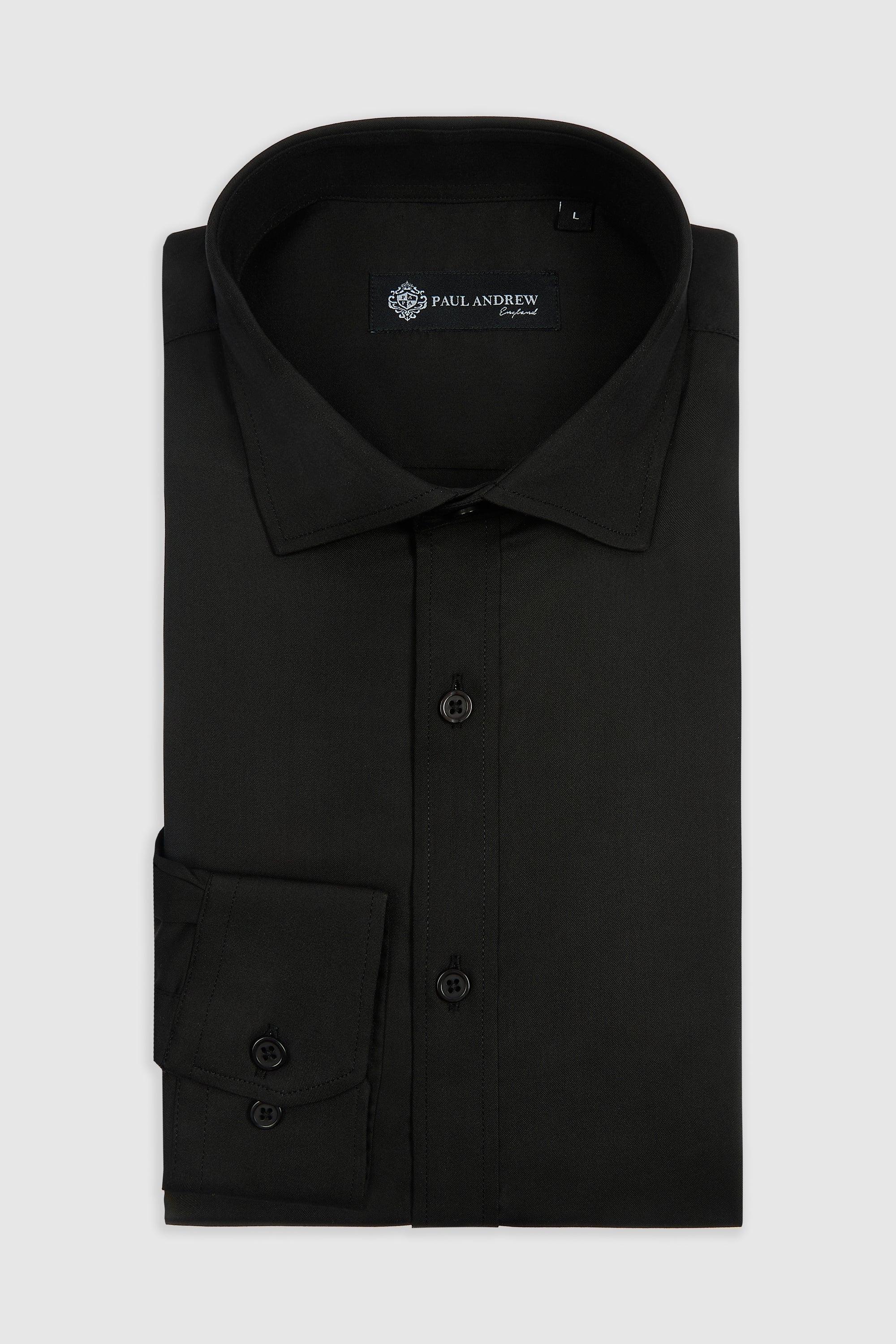 Chemise habillée classique pour homme, à poignets mousquetaires et col italien - Noire