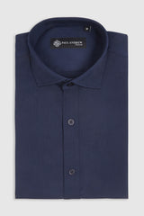 Chemise habillée classique pour homme à poignets mousquetaires et col italien - Bleu marine