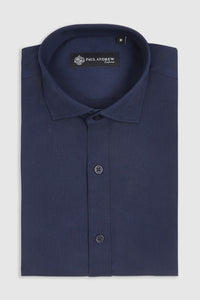 Chemise habillée classique pour homme à poignets mousquetaires et col italien - Bleu marine