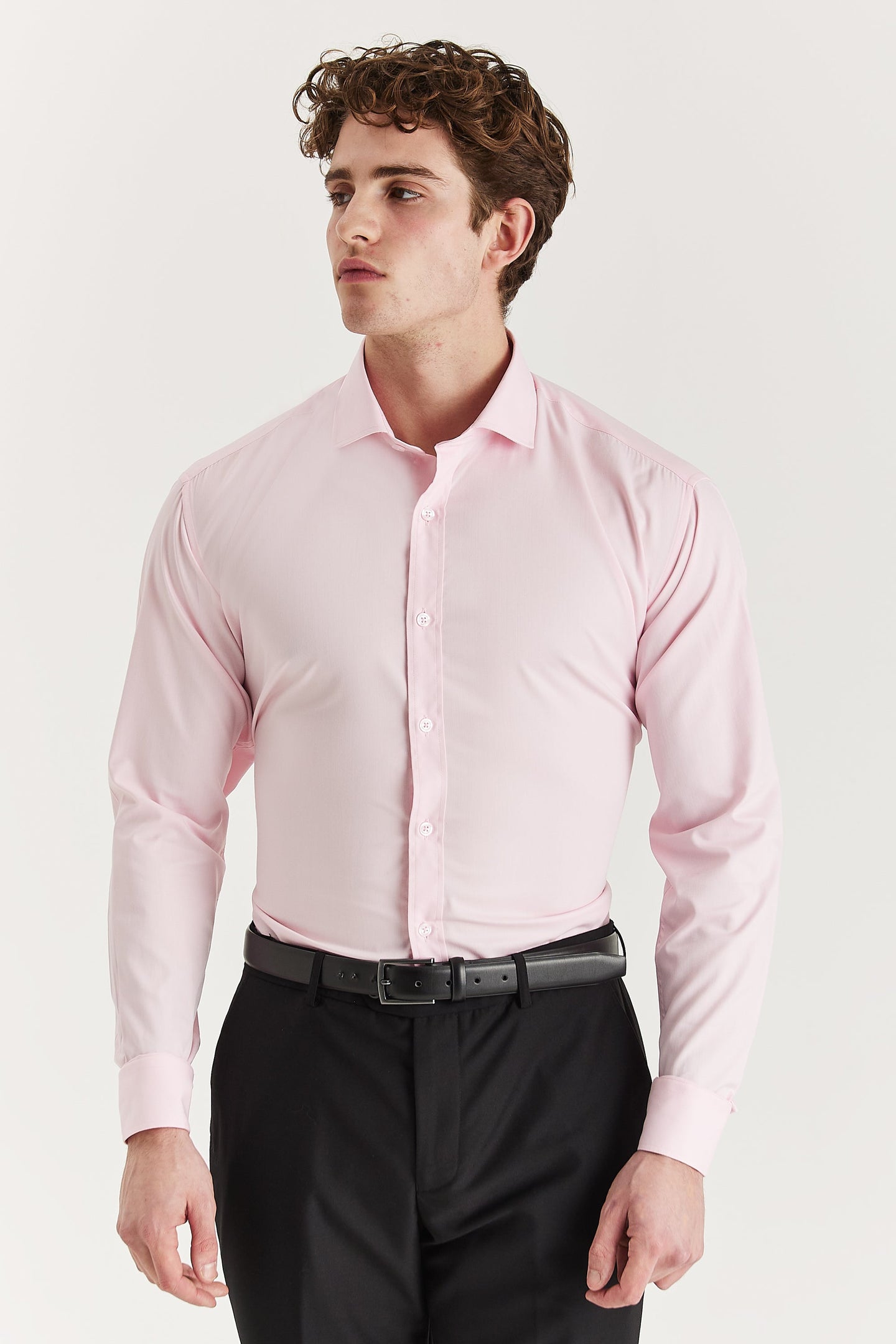 Chemise habillée classique pour homme à poignets mousquetaires et col italien - Rose