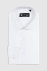 Chemise habillée classique pour homme, à poignets mousquetaires et col italien - Blanche