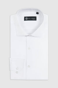 Chemise habillée classique pour homme, à poignets mousquetaires et col italien - Blanche