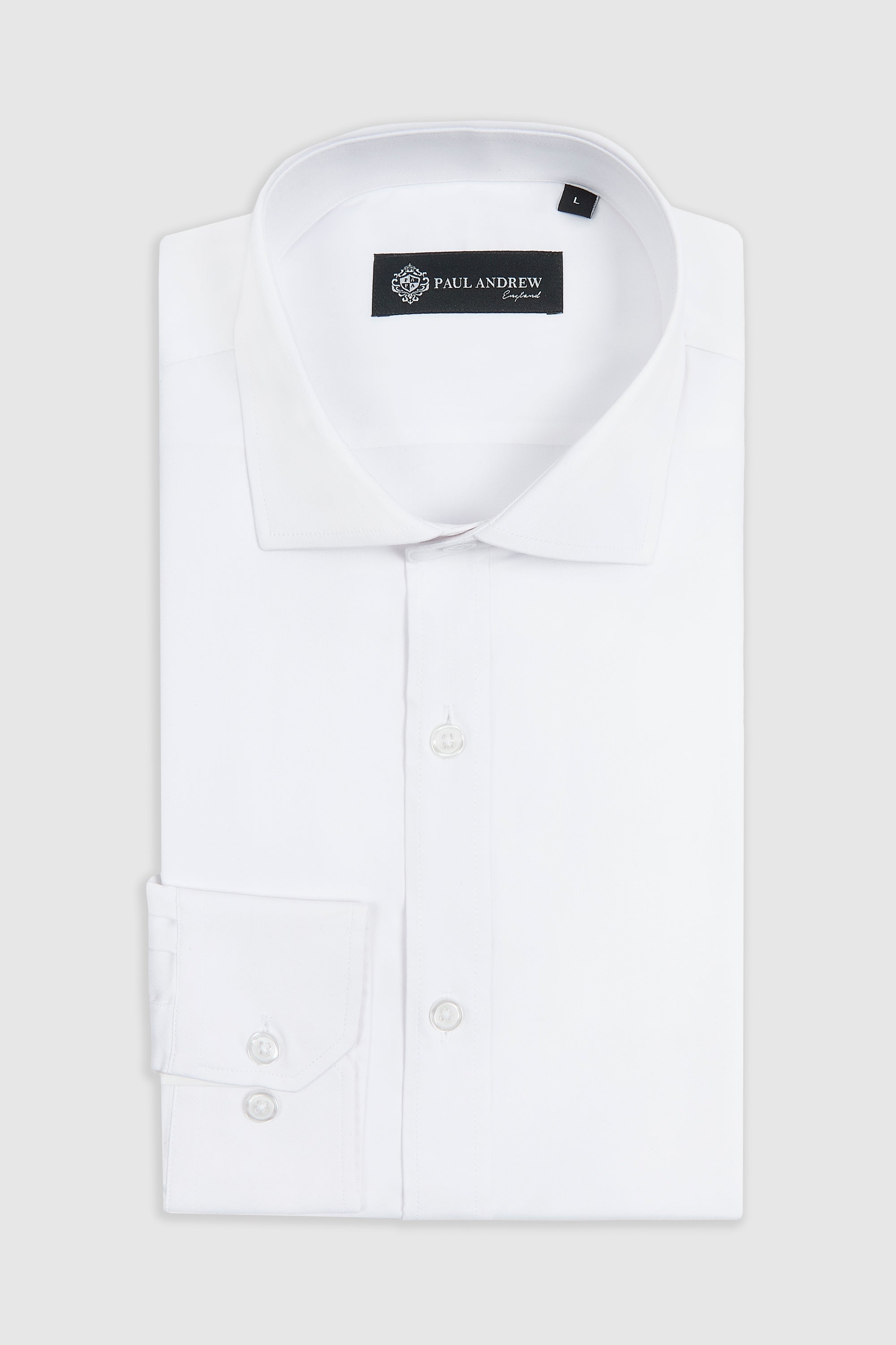Chemise habillée classique pour homme, à poignets mousquetaires et col italien - Blanche