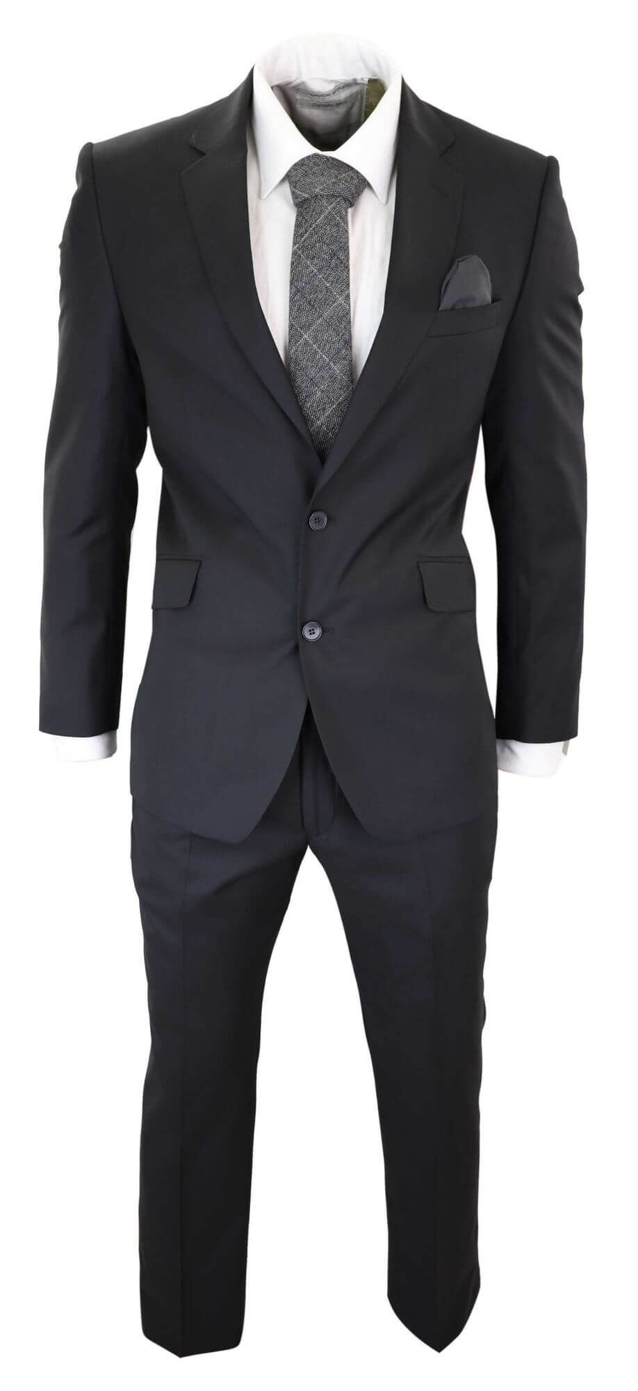 Mens Classic Plain Black Formal 2-Piece Suit
