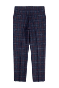 Rover - Pantalon de mariage bleu pour homme, motif tweed à carreaux