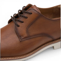 Chaussures Derby pour homme en cuir marron cognac à bout uni