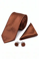 Ensemble cravate en cuivre pour homme avec pochette et boutons de manchette