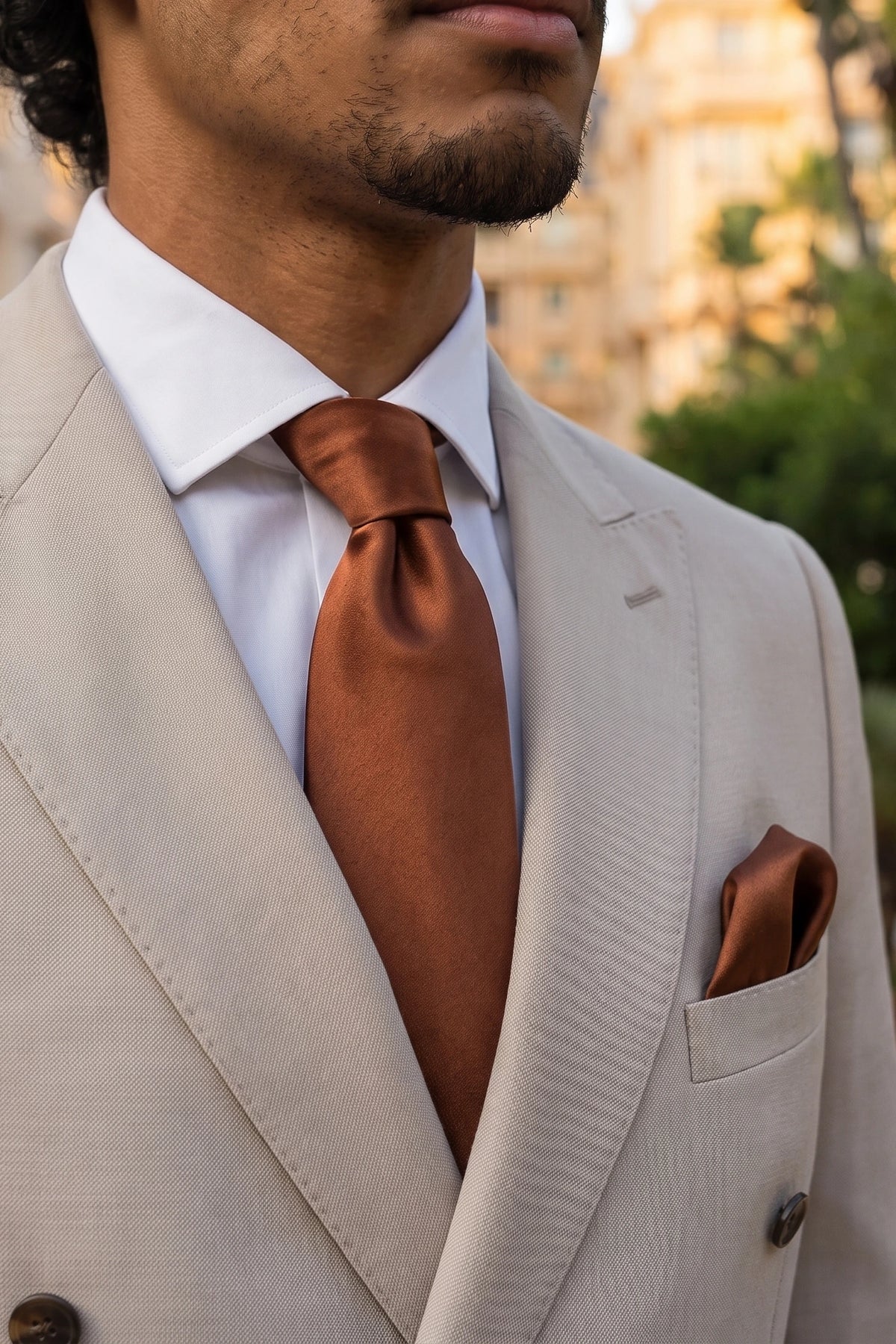 Ensemble cravate en cuivre pour homme avec pochette et boutons de manchette