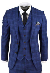 Mens Dark Blue Check Suit