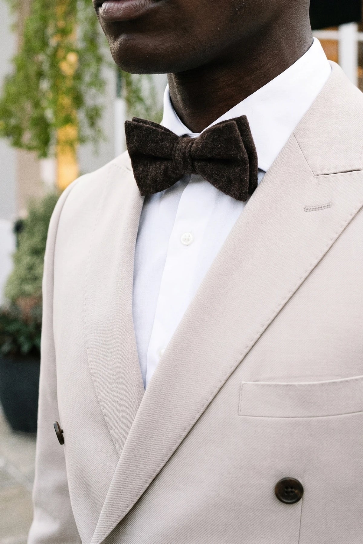 Nœud papillon pour homme en tweed marron foncé mélangé laine